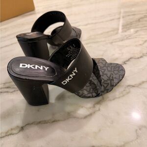 DKNY Black and Gray Patterned Heeled Mules
